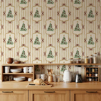 Preppy Christmas Tree Bows Ribbon Stripes - Antique Gold Yellow Wallpaper⁠