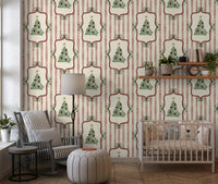Preppy Christmas Tree Bows Ribbon Stripes - Cranberry Red Wallpaper⁠