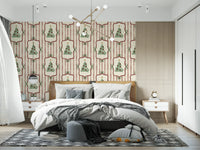 Preppy Christmas Tree Bows Ribbon Stripes - Cranberry Red Wallpaper⁠