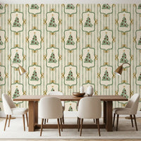 Preppy Christmas Tree Bows Ribbon Stripes - Forest Pine Green Wallpaper⁠