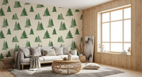 Minimalist Watercolor Winter Pine Forest Trees Pattern Wallpaper⁠