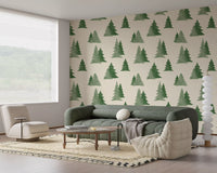 Minimalist Watercolor Winter Pine Forest Trees Pattern Wallpaper⁠