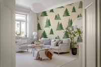 Minimalist Watercolor Winter Pine Forest Trees Pattern Wallpaper⁠