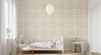 Minimalist Holiday Windowpane Plaid Hand Drawn Stars - Cranberry Red Wallpaper⁠