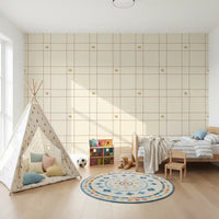 Minimalist Holiday Windowpane Plaid Hand Drawn Stars - Cranberry Red Wallpaper⁠