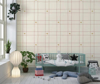 Minimalist Holiday Windowpane Plaid Hand Drawn Stars - Cranberry Red Wallpaper⁠
