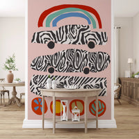 Modern Rainbow and Zebra Patterned Cars Wall Mural