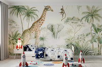 Exotic Safari Animals and Tropical Palms Wall Mural