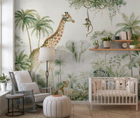 Exotic Safari Animals and Tropical Palms Wall Mural