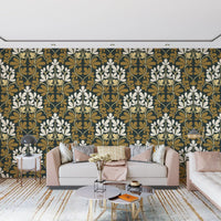 Golden Foliage Damask Wallpaper⁠