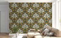 Golden Foliage Damask Wallpaper⁠