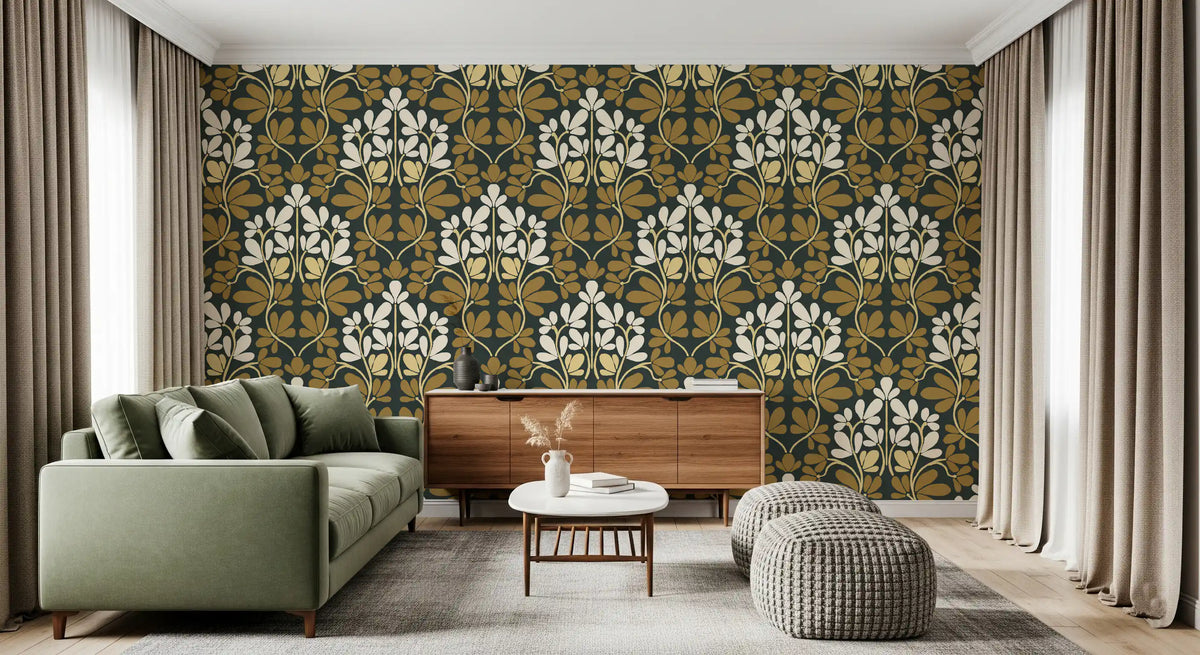 Golden Foliage Damask Wallpaper⁠