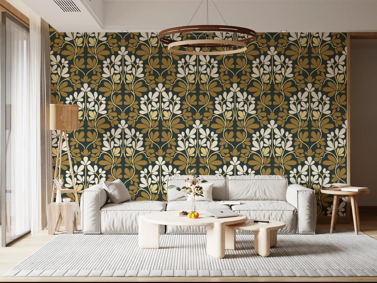Golden Foliage Damask Wallpaper⁠