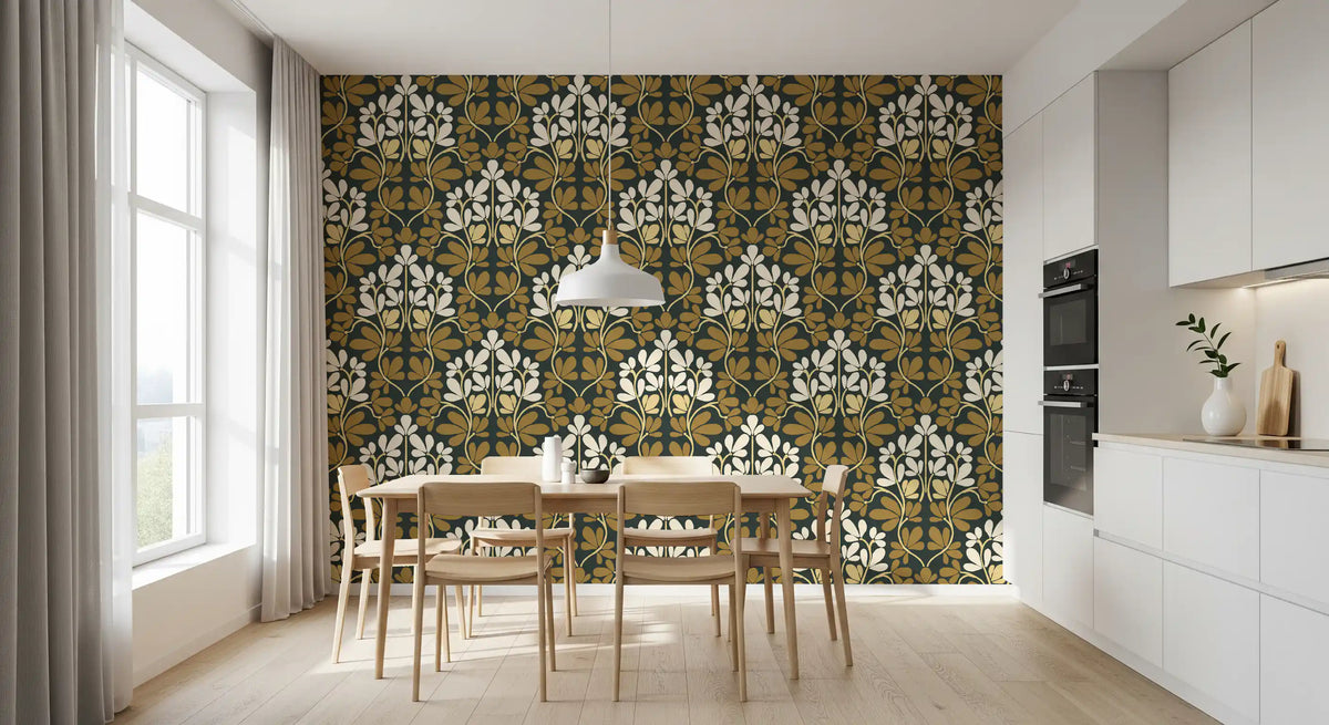 Golden Foliage Damask Wallpaper⁠