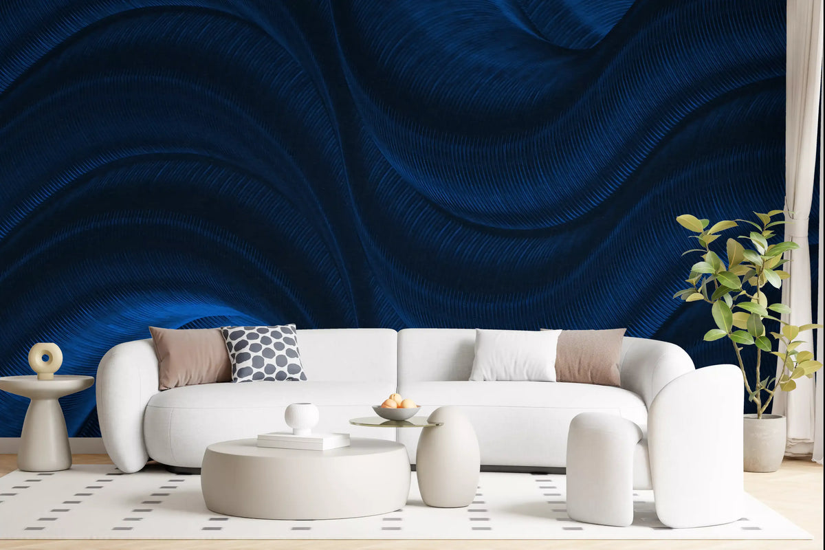 Midnight Navy Fluid Curves Wall Mural