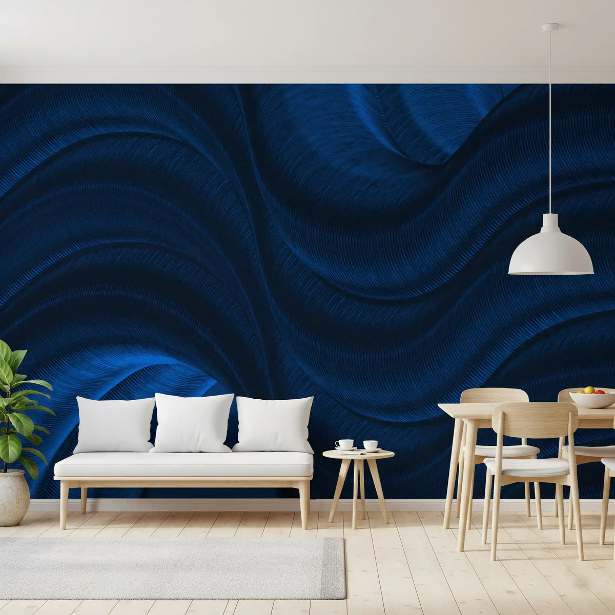Midnight Navy Fluid Curves Wall Mural