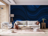 Midnight Navy Fluid Curves Wall Mural