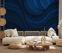 Midnight Navy Fluid Curves Wall Mural