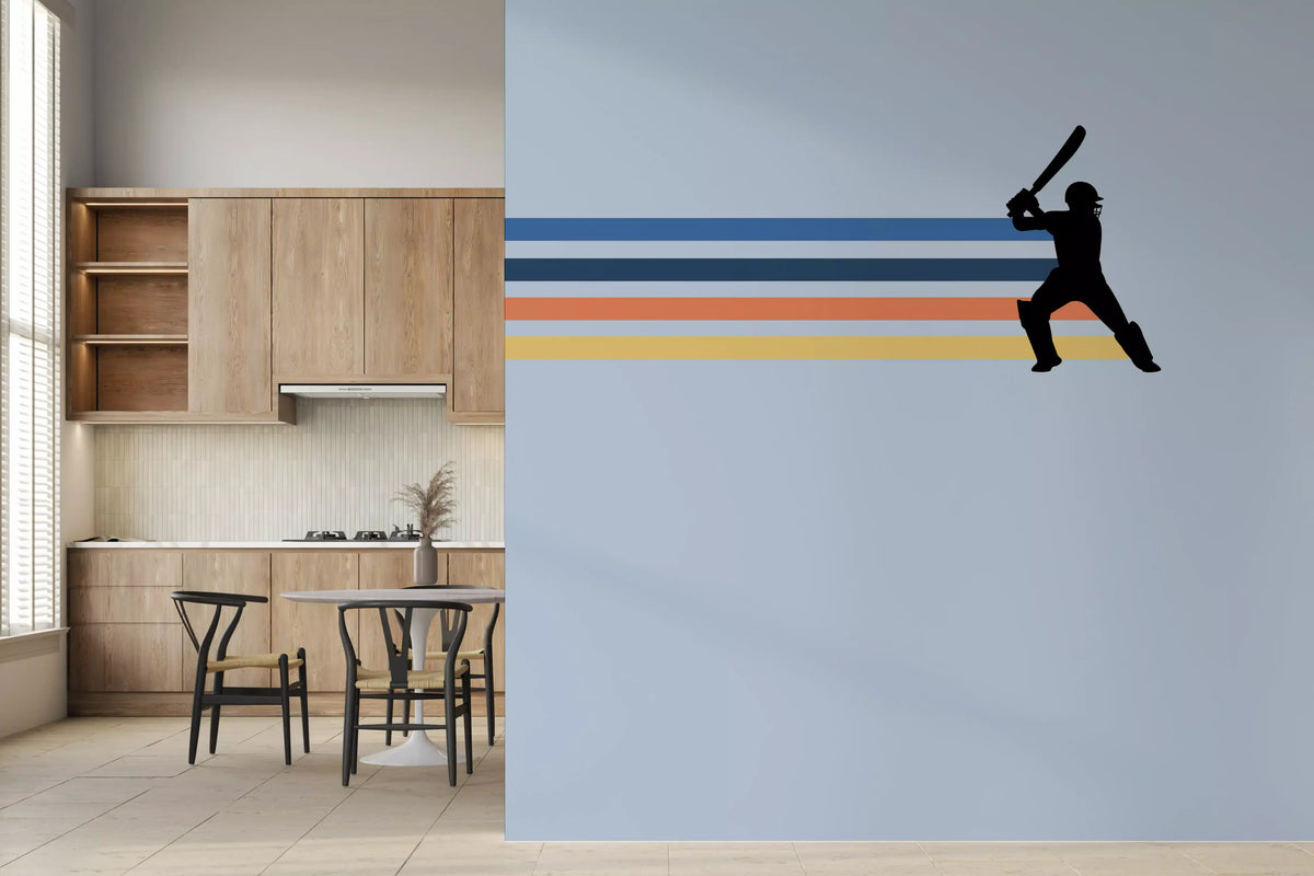 Retro Cricket Player Silhouette Wall Mural
