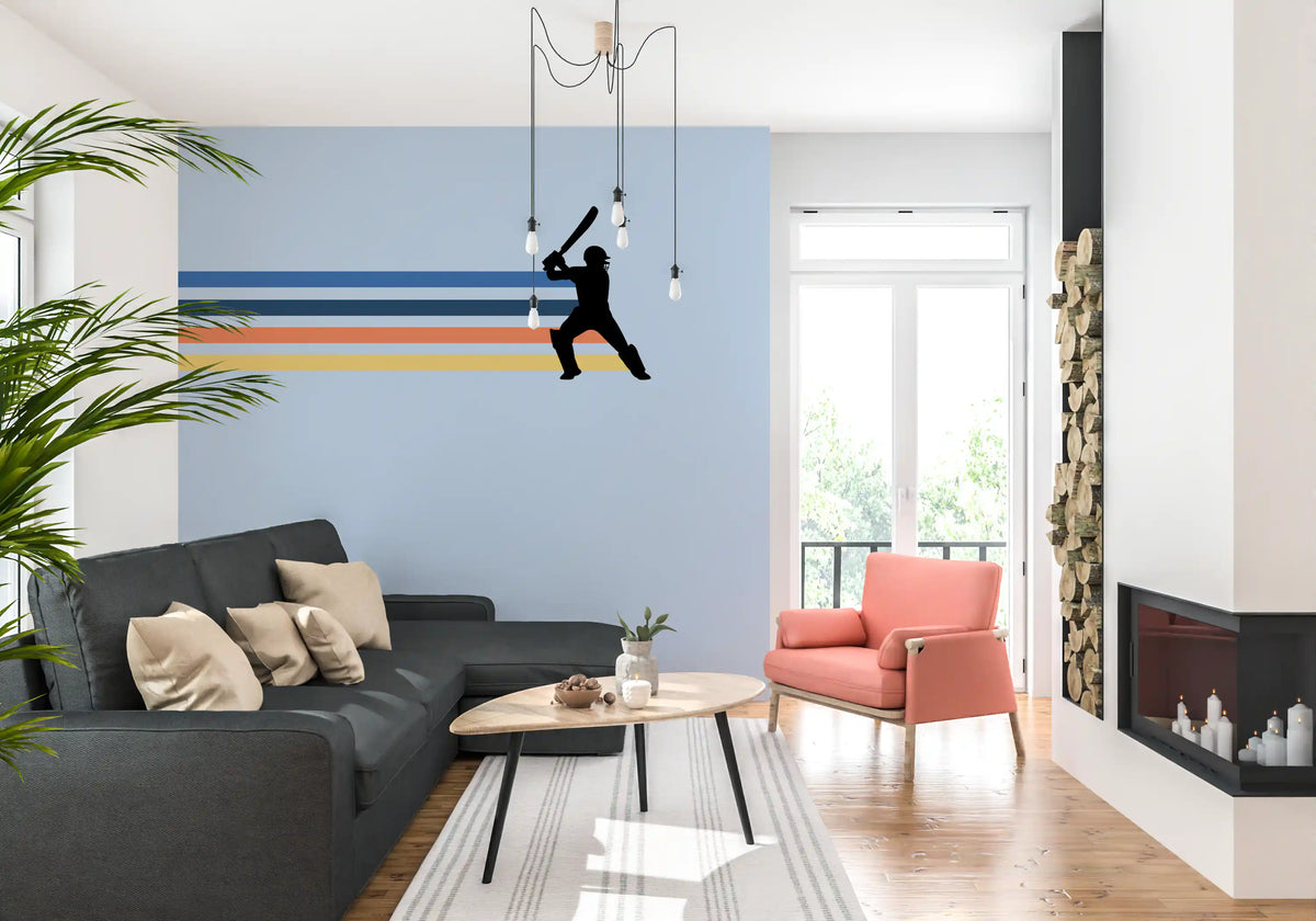 Retro Cricket Player Silhouette Wall Mural