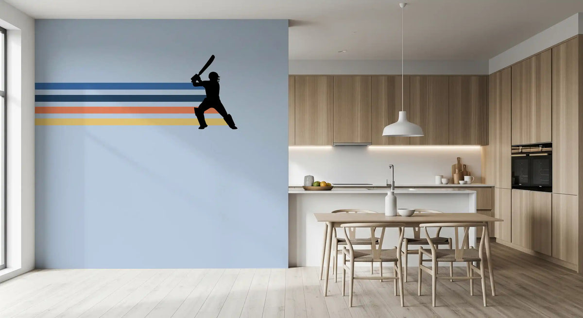 Retro Cricket Player Silhouette Wall Mural