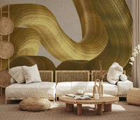 Golden Fluidity Abstract Strokes Wall Mural