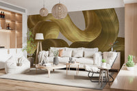 Golden Fluidity Abstract Strokes Wall Mural