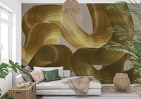 Golden Fluidity Abstract Strokes Wall Mural