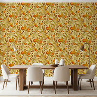 Watercolor Autumn Fruit Leaves Golden Yellow Harvest Pattern Wallpaper⁠