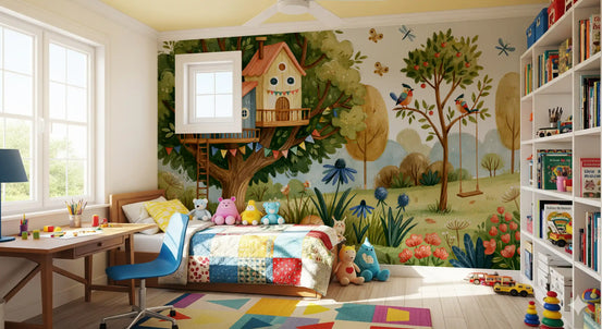 Whimsical Treehouse Garden Scene Wall Mural