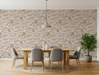 Abstract Foliage Line Art in White and Tan Wallpaper⁠
