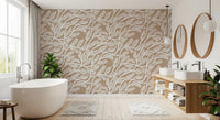 Abstract Foliage Line Art in White and Tan Wallpaper⁠