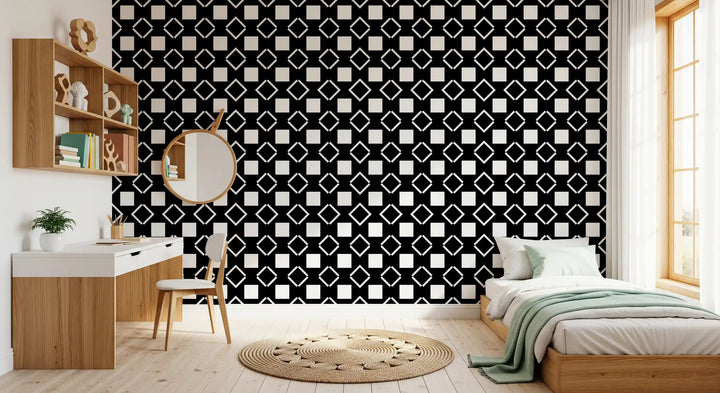 Minimalist Black and White Geometric Grid Wallpaper⁠