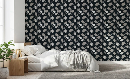 Minimalist Graphite Botanical Weave Wallpaper⁠