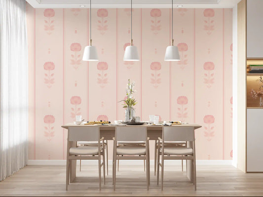 Soft Blush Floral Stripe Wallpaper⁠