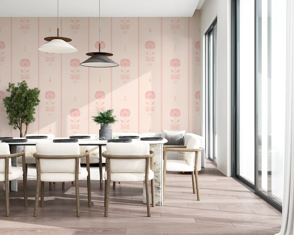 Soft Blush Floral Stripe Wallpaper⁠