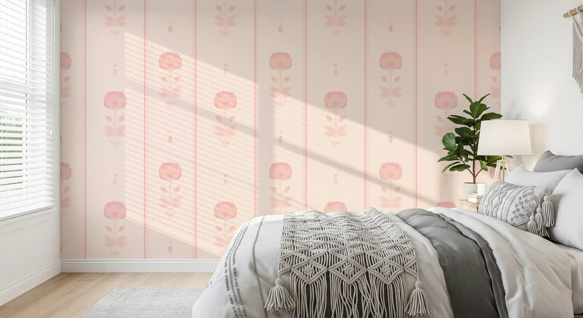 Soft Blush Floral Stripe Wallpaper⁠