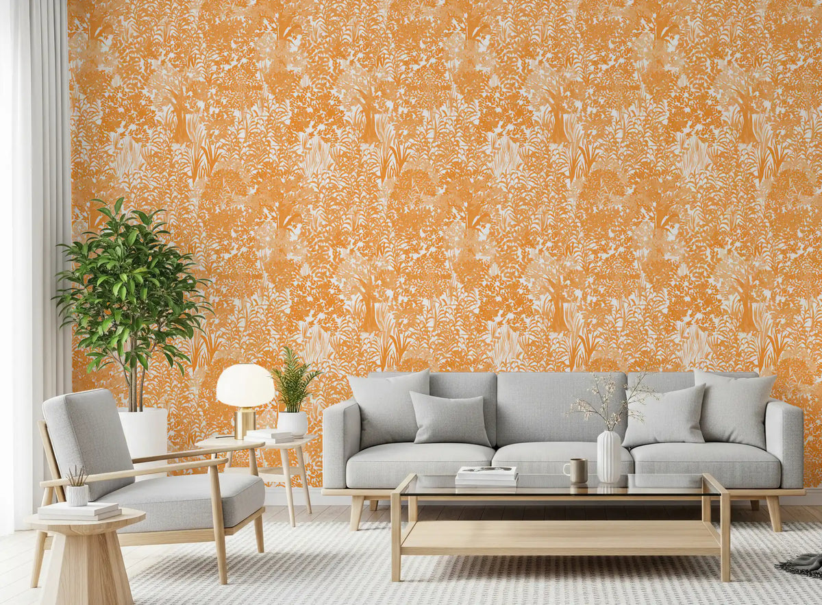 Orange Forest Silhouette Pattern Wallpaper⁠