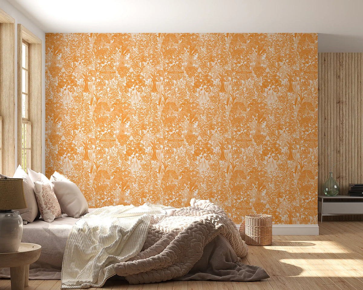 Orange Forest Silhouette Pattern Wallpaper⁠