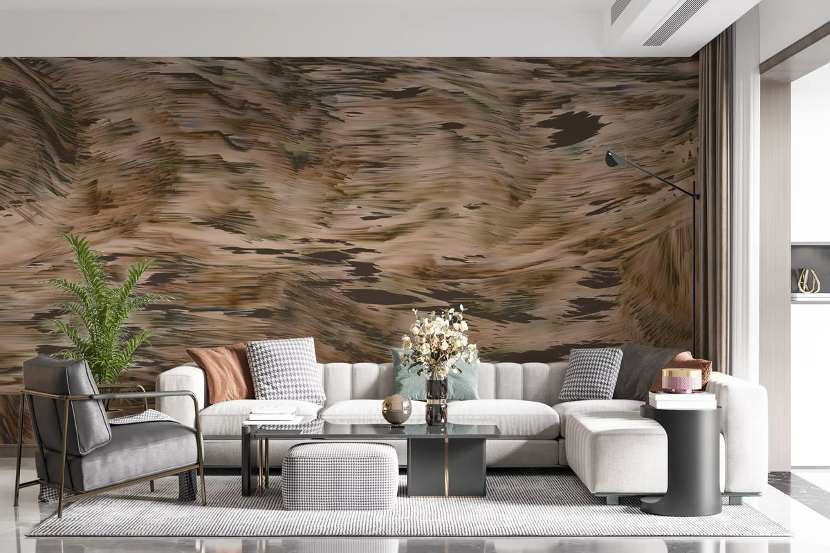 Earthy Tonal Brushstroke Motion Wall Mural