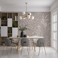 Abstract Cream and Grey Foliage Wall Mural
