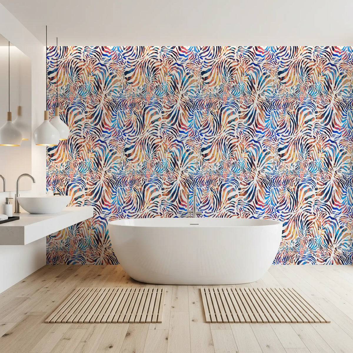 Vibrant Painted Zebra Stripe Wallpaper⁠