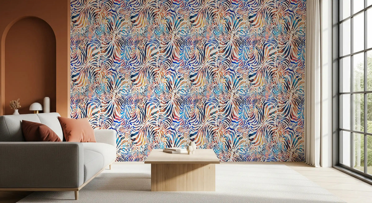 Vibrant Painted Zebra Stripe Wallpaper⁠