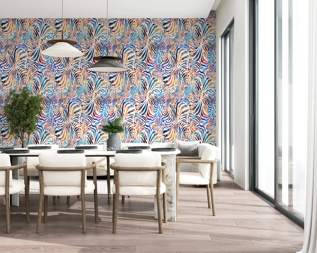 Vibrant Painted Zebra Stripe Wallpaper⁠