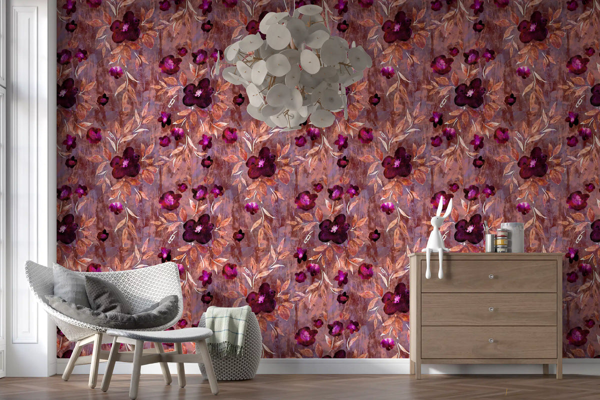 Rustic Floral Brushstroke Canvas Wallpaper⁠
