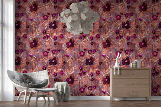 Rustic Floral Brushstroke Canvas Wallpaper⁠