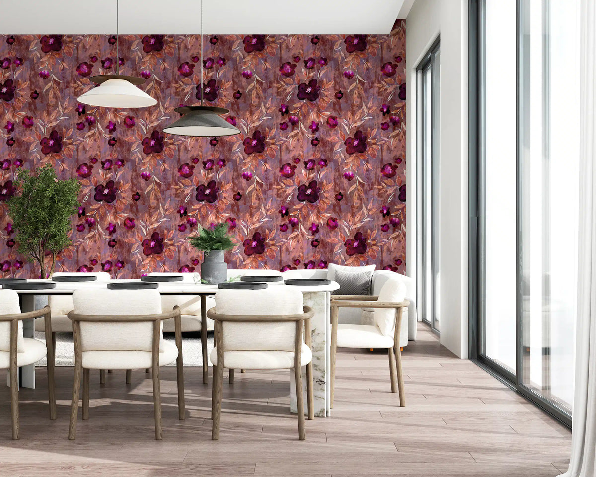 Rustic Floral Brushstroke Canvas Wallpaper⁠