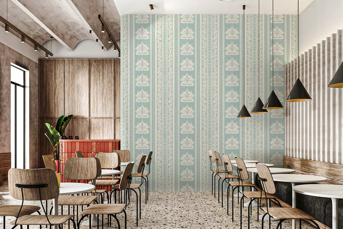 Minimalist Botanical Stripe in Blue Wallpaper⁠