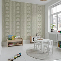 Cream and Sage Botanical Stripe Wallpaper⁠