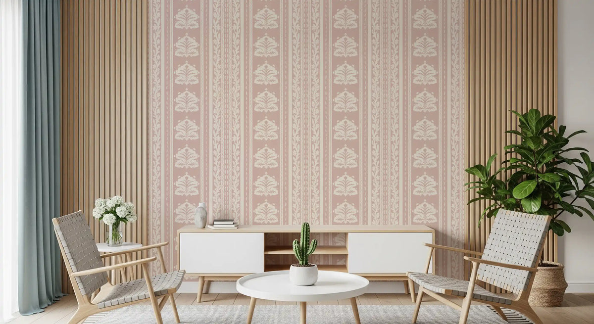 Soft Rose Vertical Floral Damask Wallpaper⁠